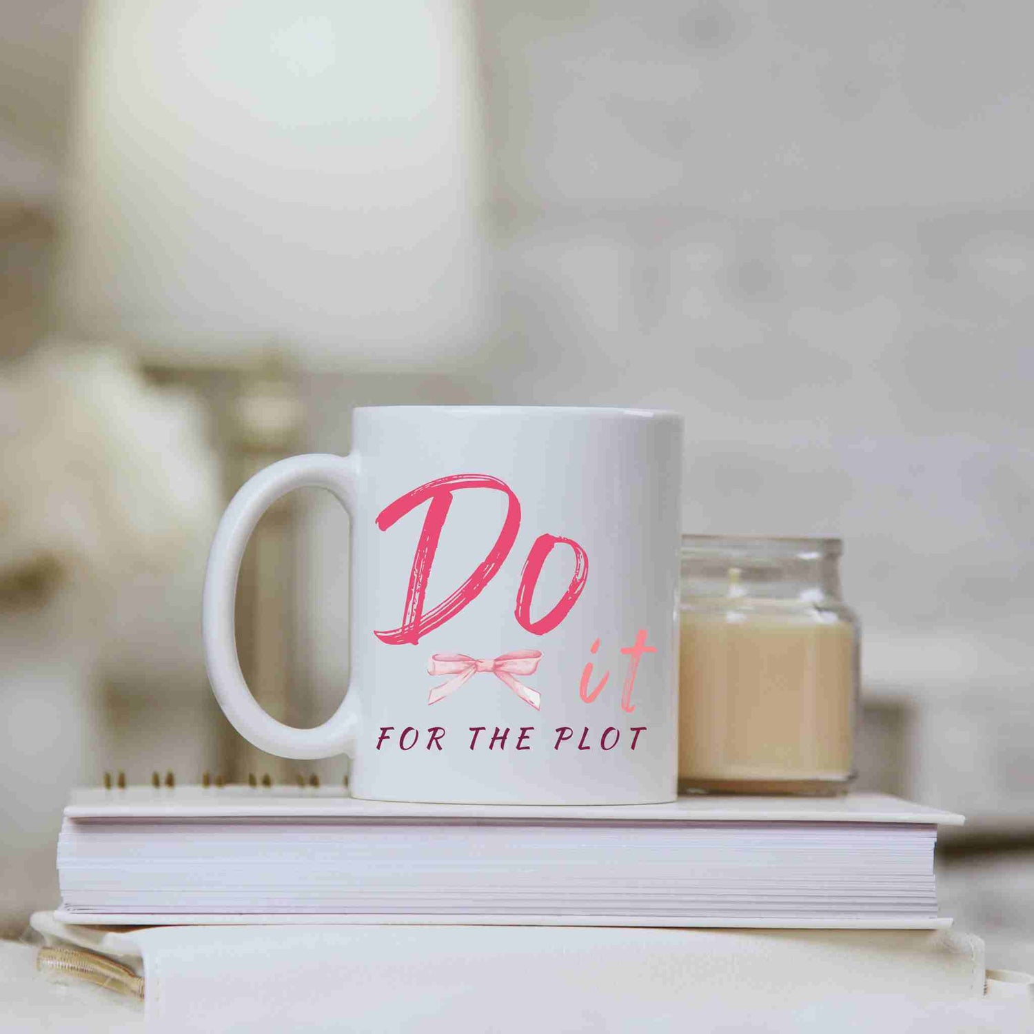 Do it for the plot white ceramic coffee mug. A collection of funny coffee cups by Wisecrack Gifts.